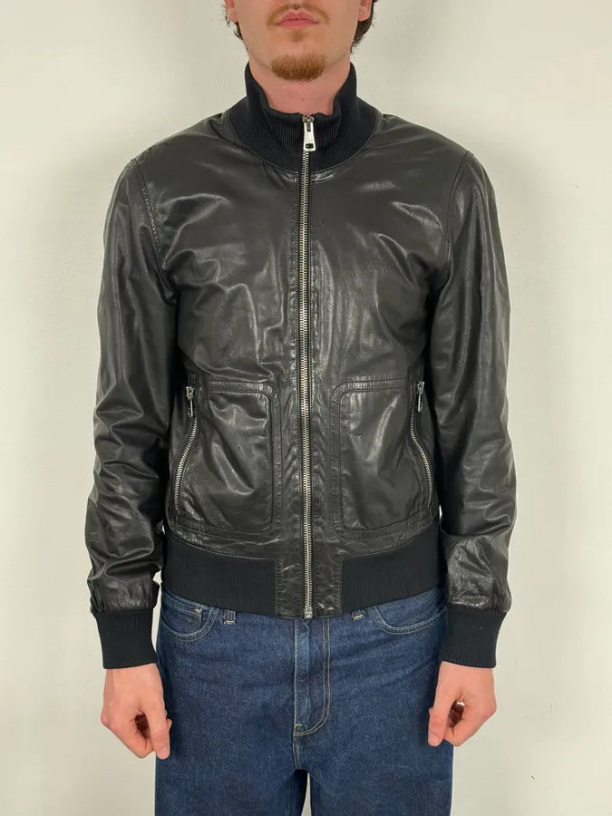 2000s Gucci Black Leather Light Bomber Jacket iBlDqUH 1