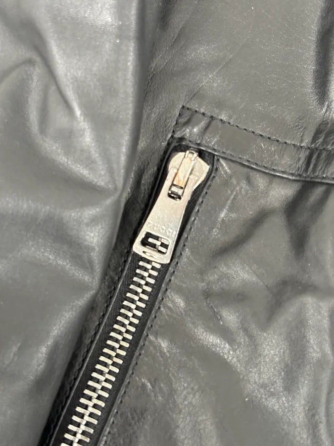 2000s Gucci Black Leather Light Bomber Jacket iBlDqUH 8
