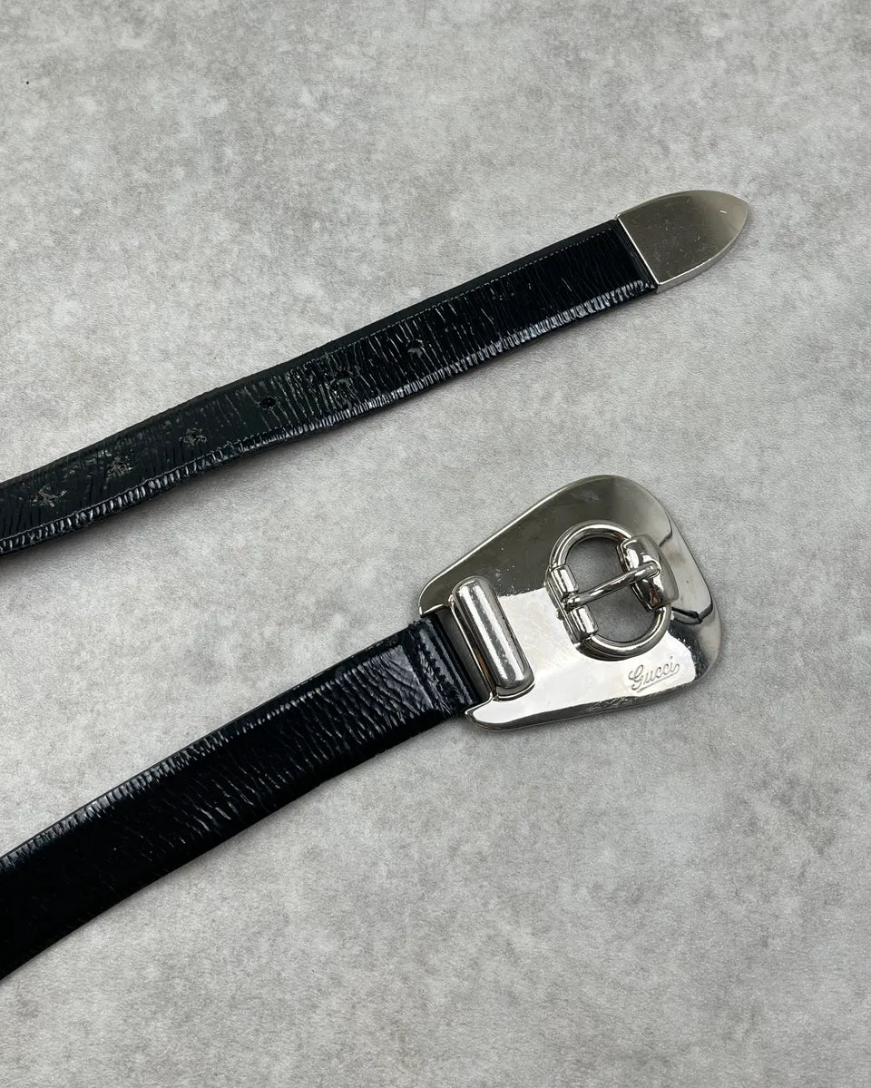 2000s Gucci Black Leather Metallic Buckle Belt by Frida Giannini BpiAgRY 3