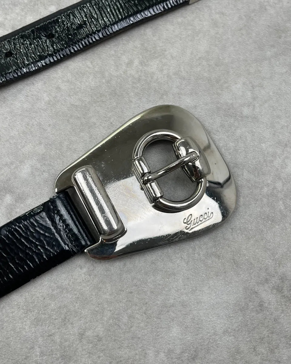 2000s Gucci Black Leather Metallic Buckle Belt by Frida Giannini BpiAgRY 4