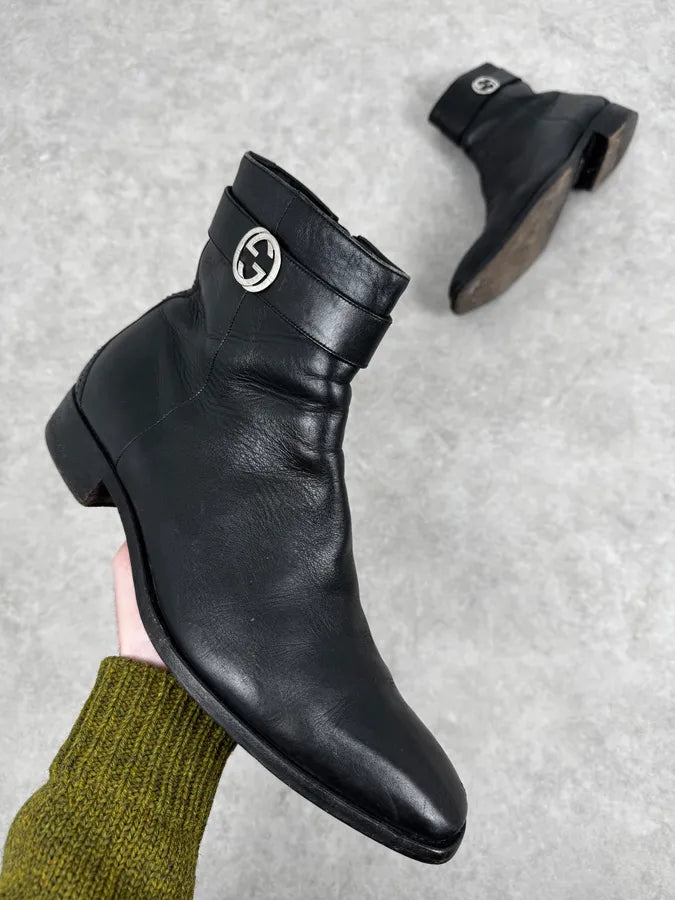 2000s Gucci Black Leather Minimalist Boots EgmKaRT 0