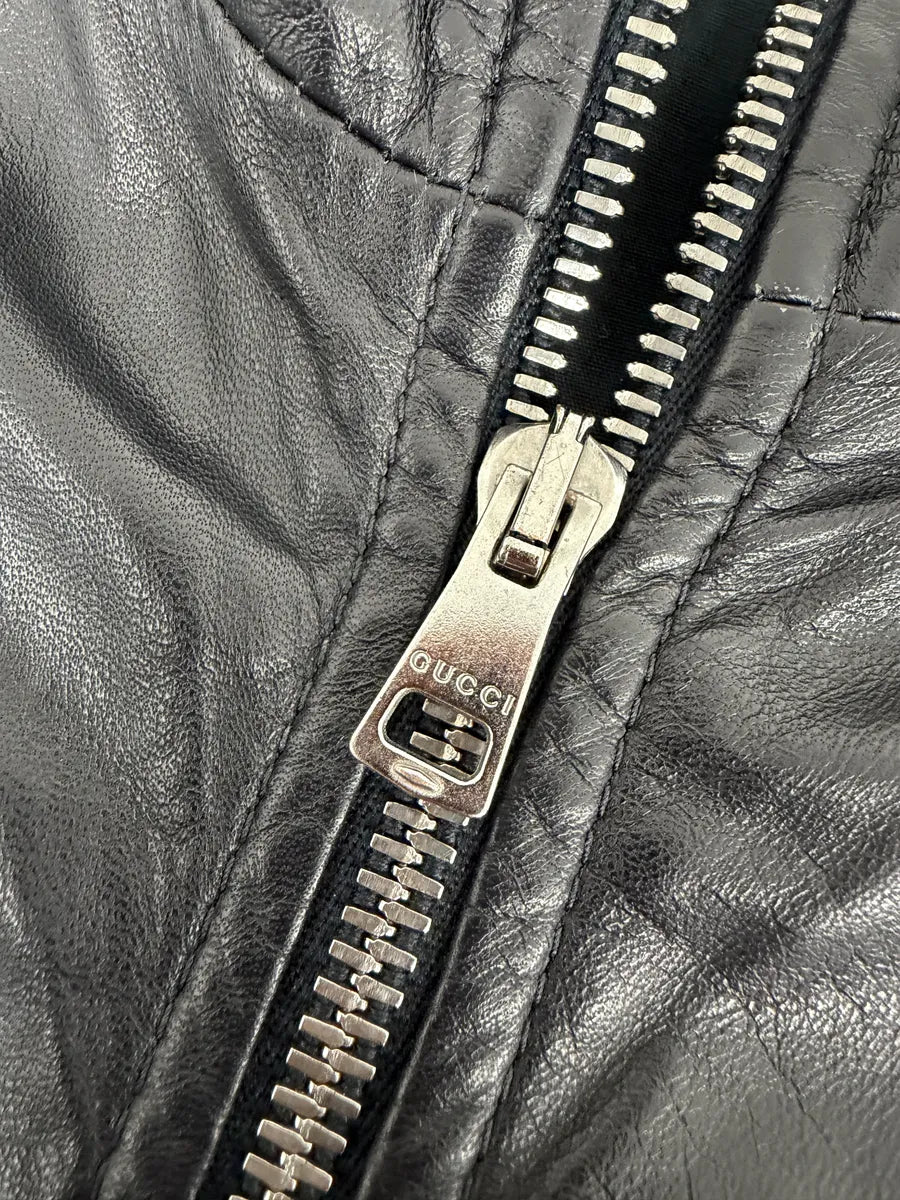2000s Gucci Black Leather Minimalist Jacket ogHvFqZ 10