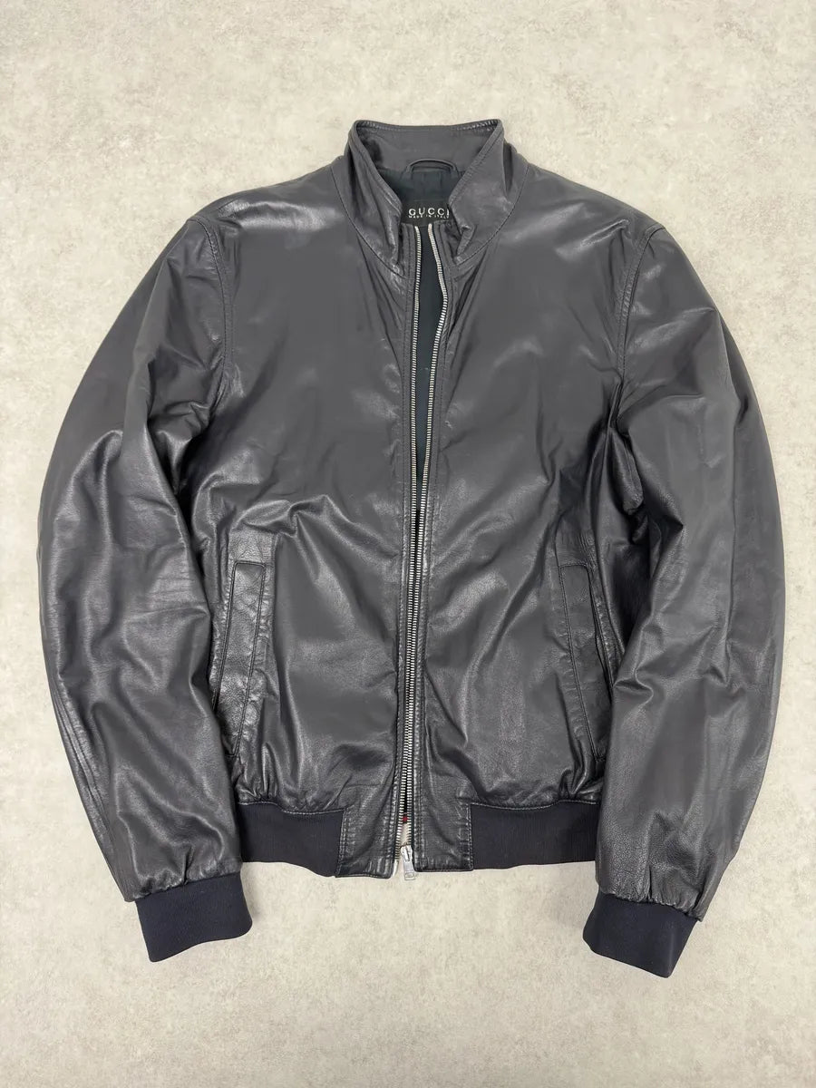 2000s Gucci Black Leather Minimalist Jacket ogHvFqZ 4