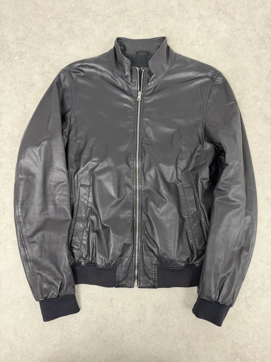 2000s Gucci Black Leather Minimalist Jacket ogHvFqZ 5