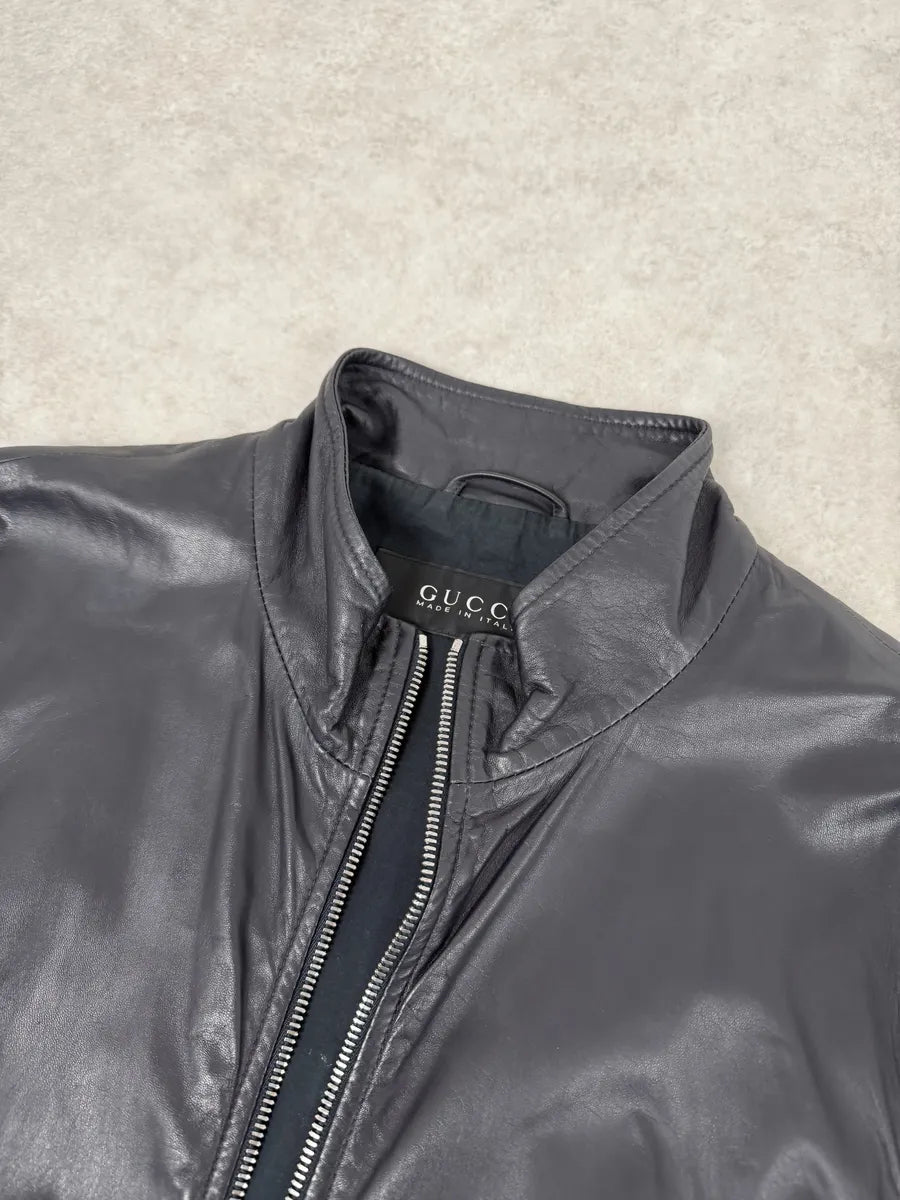 2000s Gucci Black Leather Minimalist Jacket ogHvFqZ 7