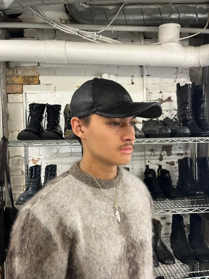 2000s Gucci Black Leather Perfored Cap MHhFoIN 2