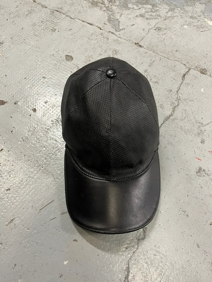 2000s Gucci Black Leather Perfored Cap MHhFoIN 3