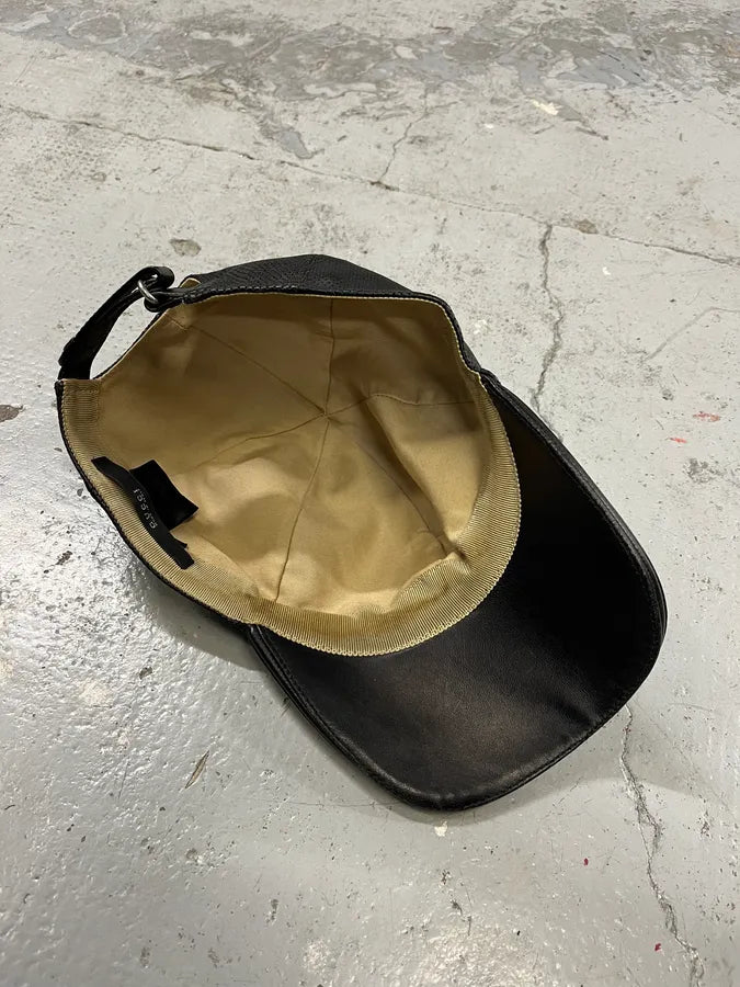 2000s Gucci Black Leather Perfored Cap MHhFoIN 6