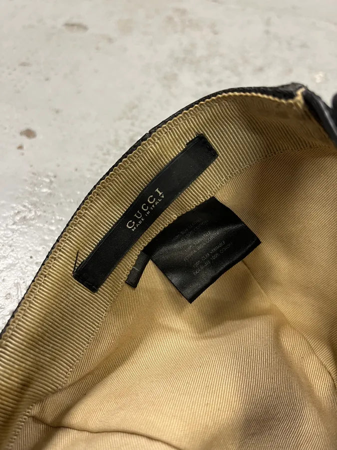 2000s Gucci Black Leather Perfored Cap MHhFoIN 7