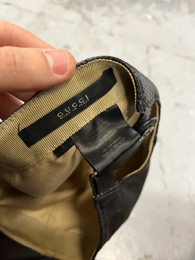 2000s Gucci Black Leather Perfored Cap MHhFoIN 8