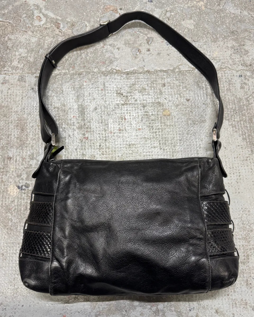 2000s Gucci Black Leather Python Embossed Laces Bag (OS) NOThjZL 0