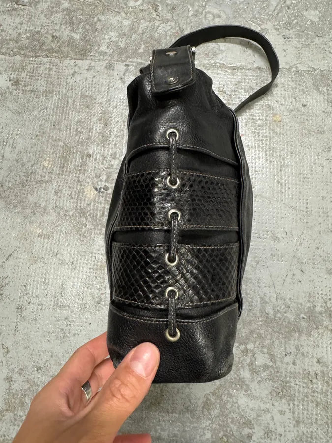 2000s Gucci Black Leather Python Embossed Laces Bag (OS) NOThjZL 2
