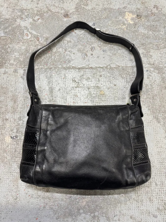2000s Gucci Black Leather Python Embossed Laces Bag (OS) NOThjZL 3