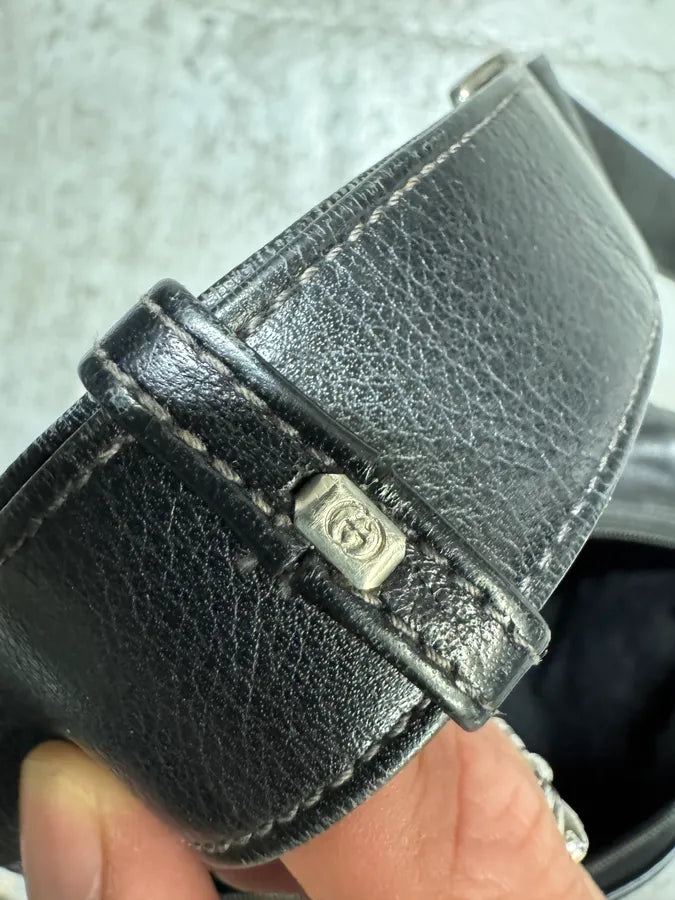 2000s Gucci Black Leather Python Embossed Laces Bag (OS) NOThjZL 7