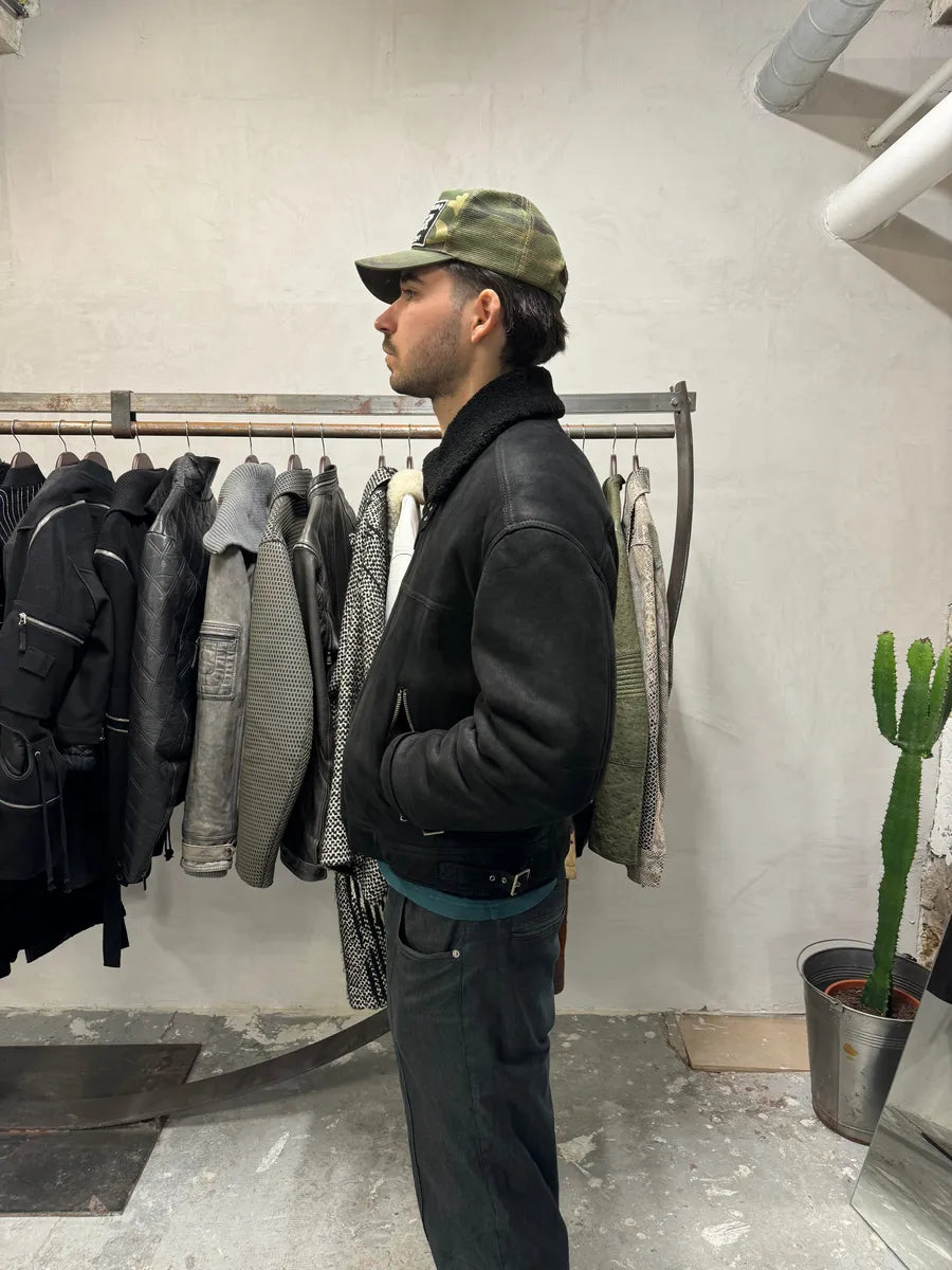 2000s Gucci Black Leather Shearling Aviator Jacket (M/L) 3