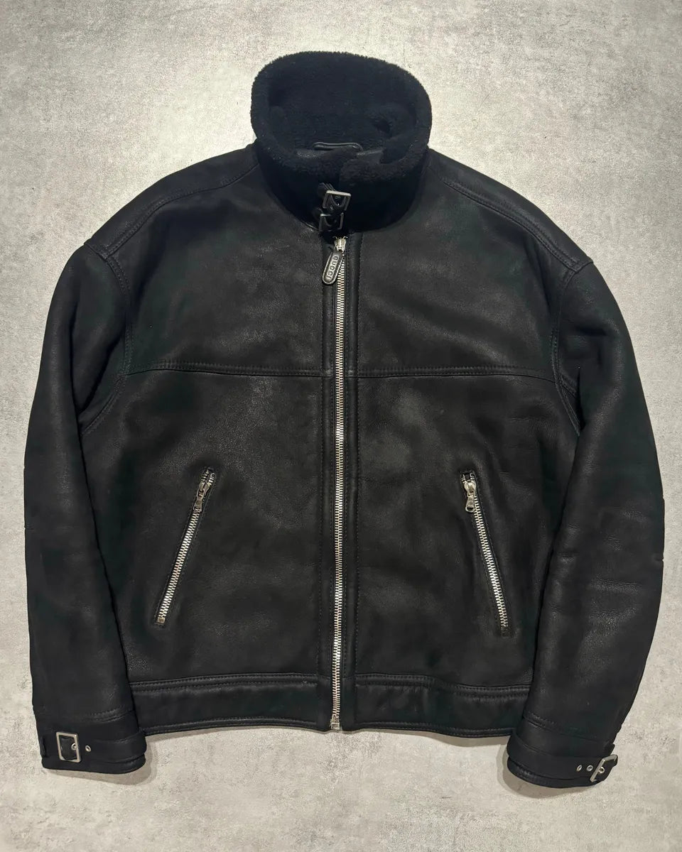 2000s Gucci Black Leather Shearling Aviator Jacket (M/L) 4