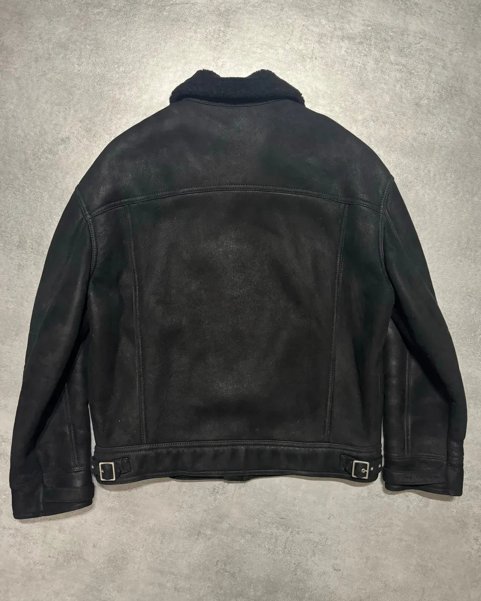 2000s Gucci Black Leather Shearling Aviator Jacket (M/L) 6