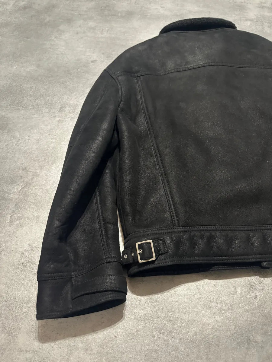 2000s Gucci Black Leather Shearling Aviator Jacket (M/L) 7