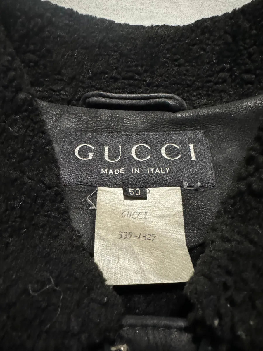 2000s Gucci Black Leather Shearling Aviator Jacket (M/L) 9