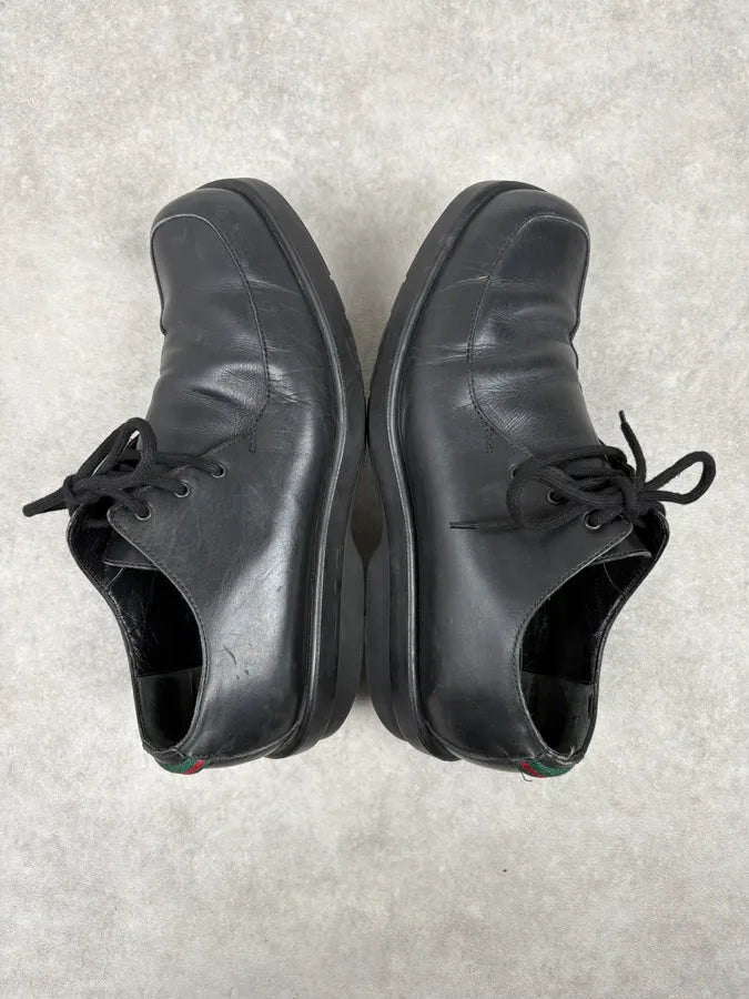 2000s Gucci Black Leather Signature Derby Shoes himoWfd 4