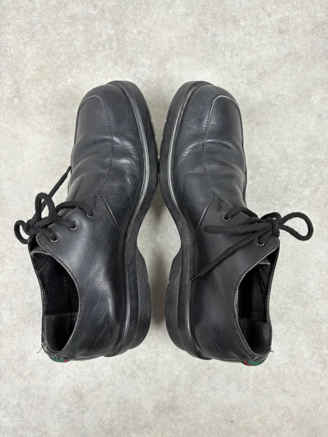 2000s Gucci Black Leather Signature Derby Shoes himoWfd 3
