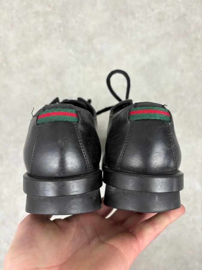 2000s Gucci Black Leather Signature Derby Shoes himoWfd 5