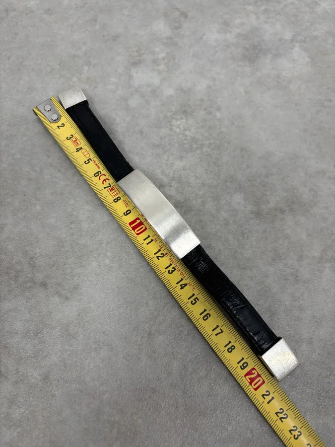 2000s Gucci Black Leather Silver Grey Avant-Garde Bracelet NJICsva 6