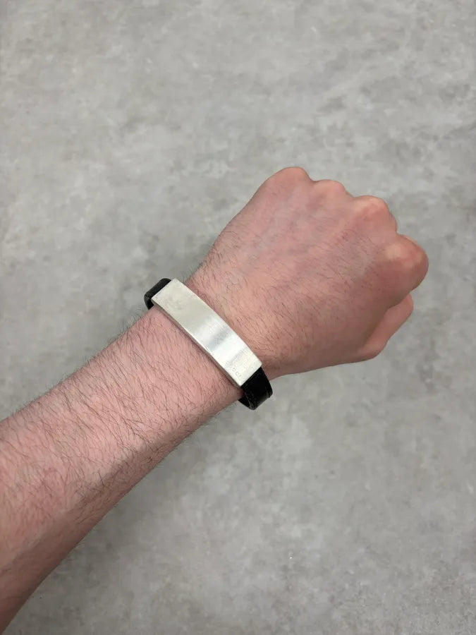2000s Gucci Black Leather Silver Grey Avant-Garde Bracelet NJICsva 0
