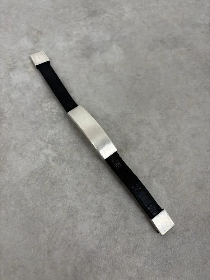 2000s Gucci Black Leather Silver Grey Avant-Garde Bracelet NJICsva 3