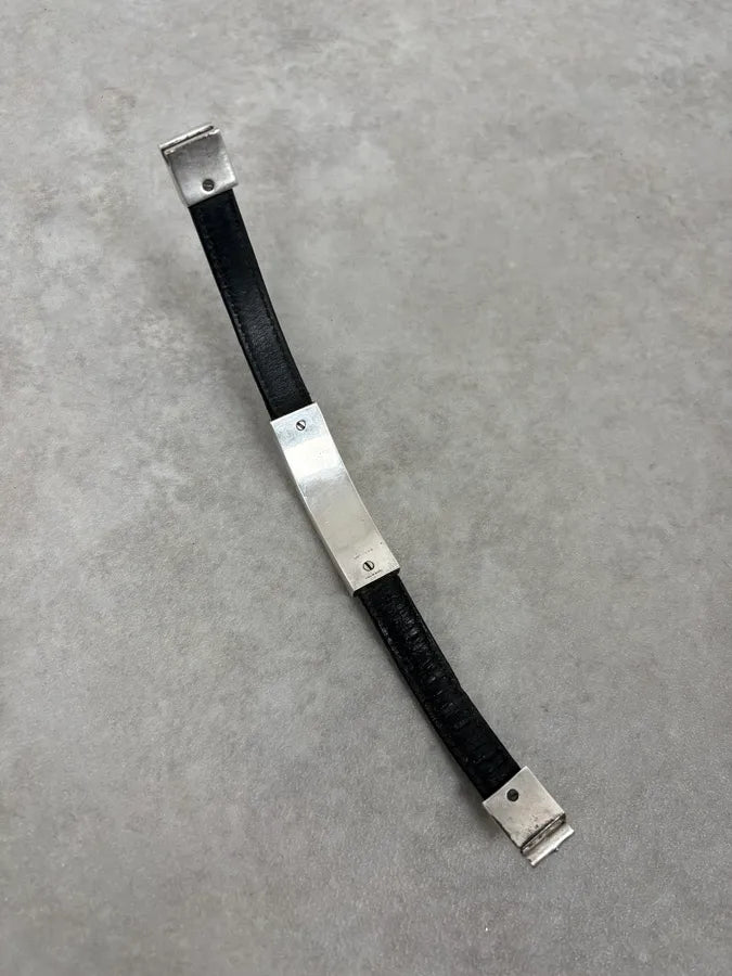 2000s Gucci Black Leather Silver Grey Avant-Garde Bracelet NJICsva 4