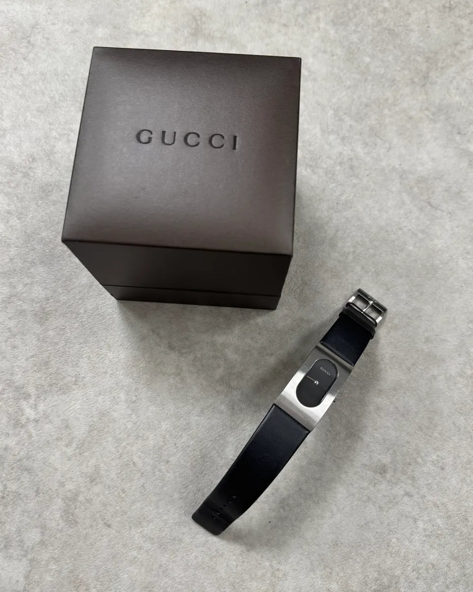 2000s Gucci Black Leather Stainless Steel Watch LCwfASI 0
