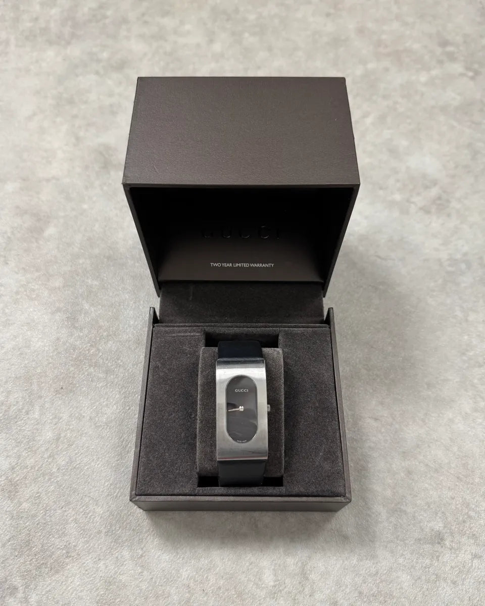 2000s Gucci Black Leather Stainless Steel Watch LCwfASI 4