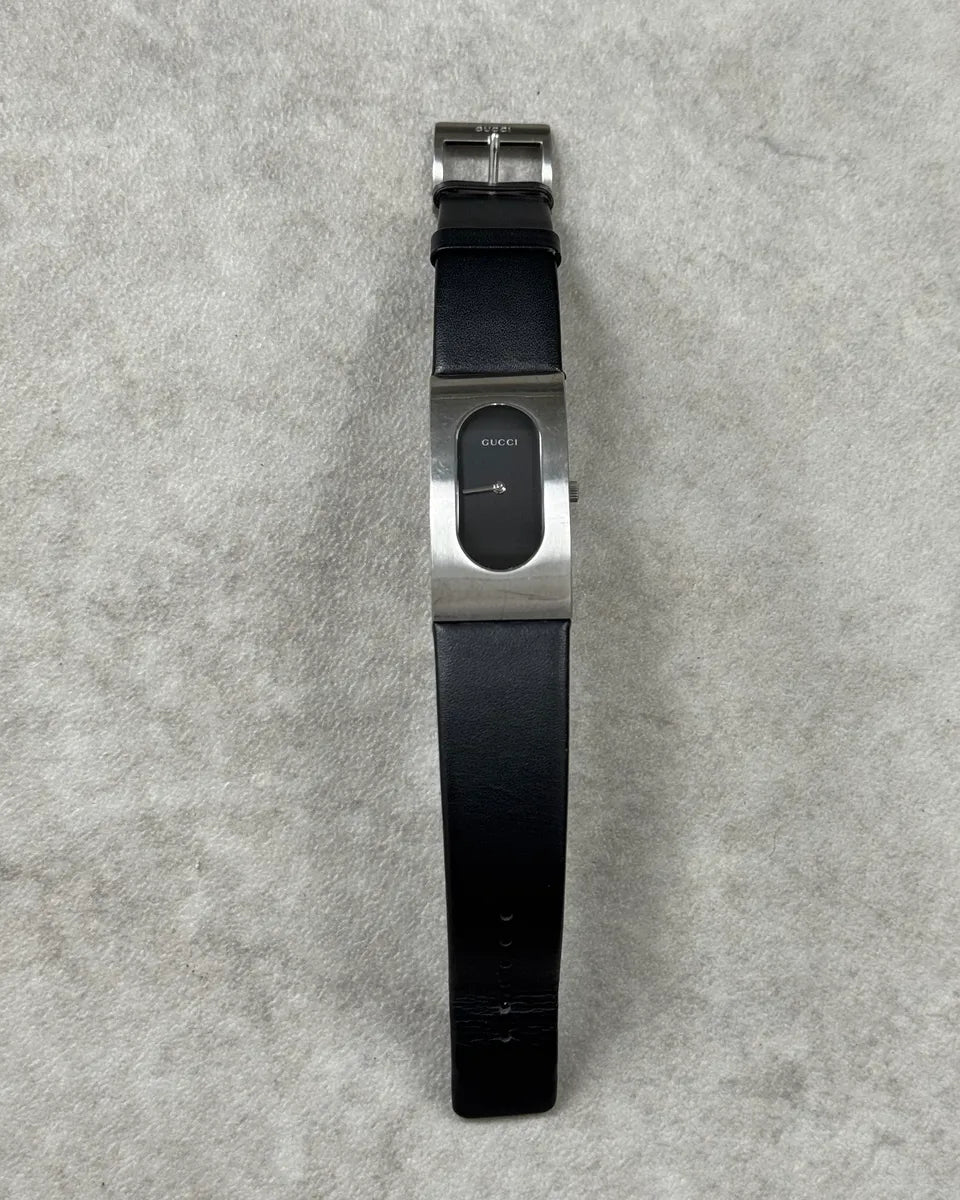 2000s Gucci Black Leather Stainless Steel Watch LCwfASI 5