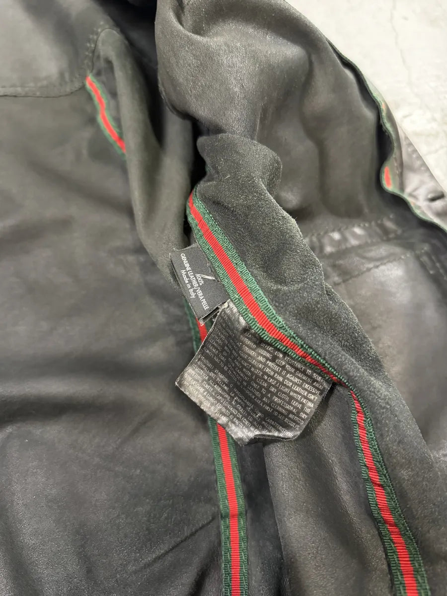2000s Gucci Black Light Buttoned Leather Jacket iyUTnfN 10