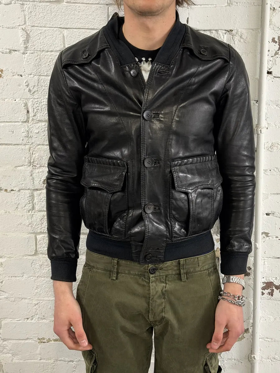 2000s Gucci Black Light Buttoned Leather Jacket iyUTnfN 2