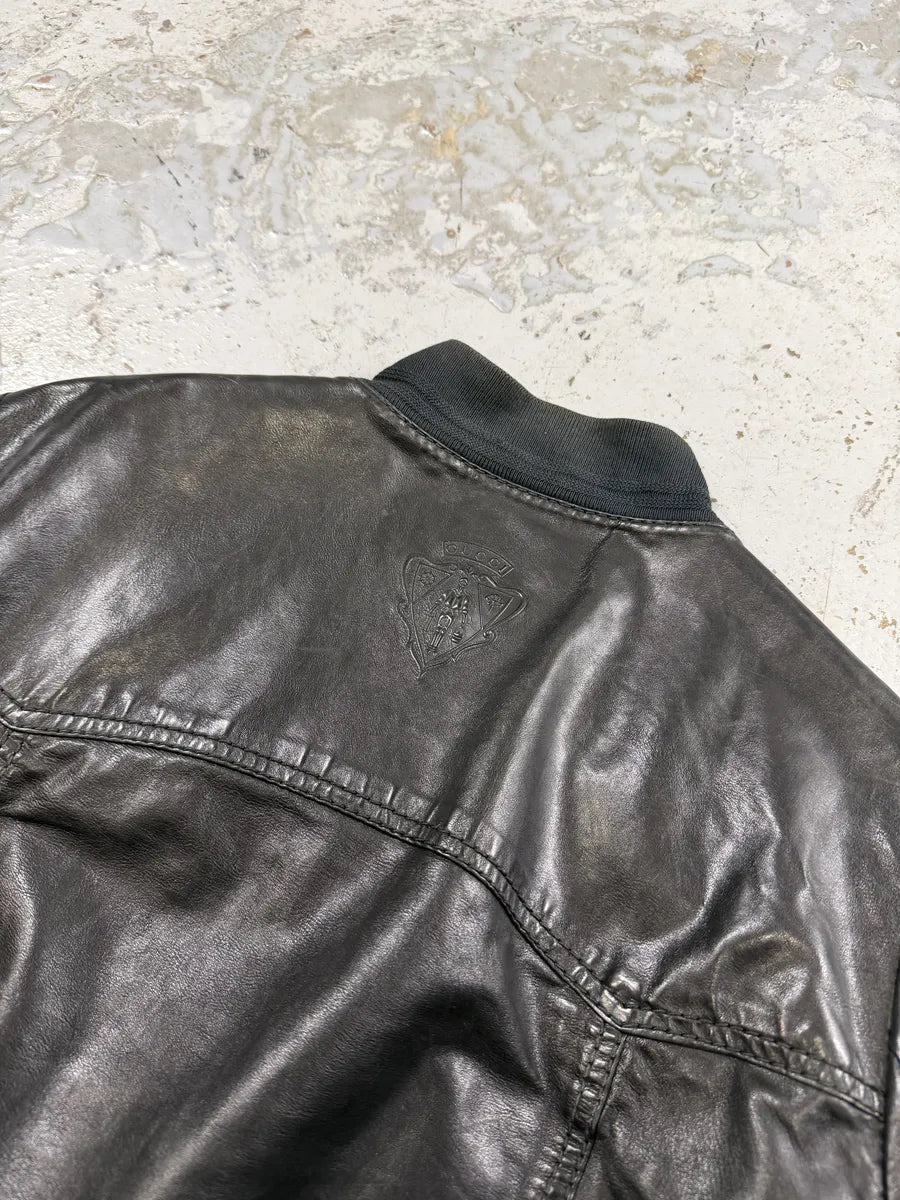 2000s Gucci Black Light Buttoned Leather Jacket iyUTnfN 6