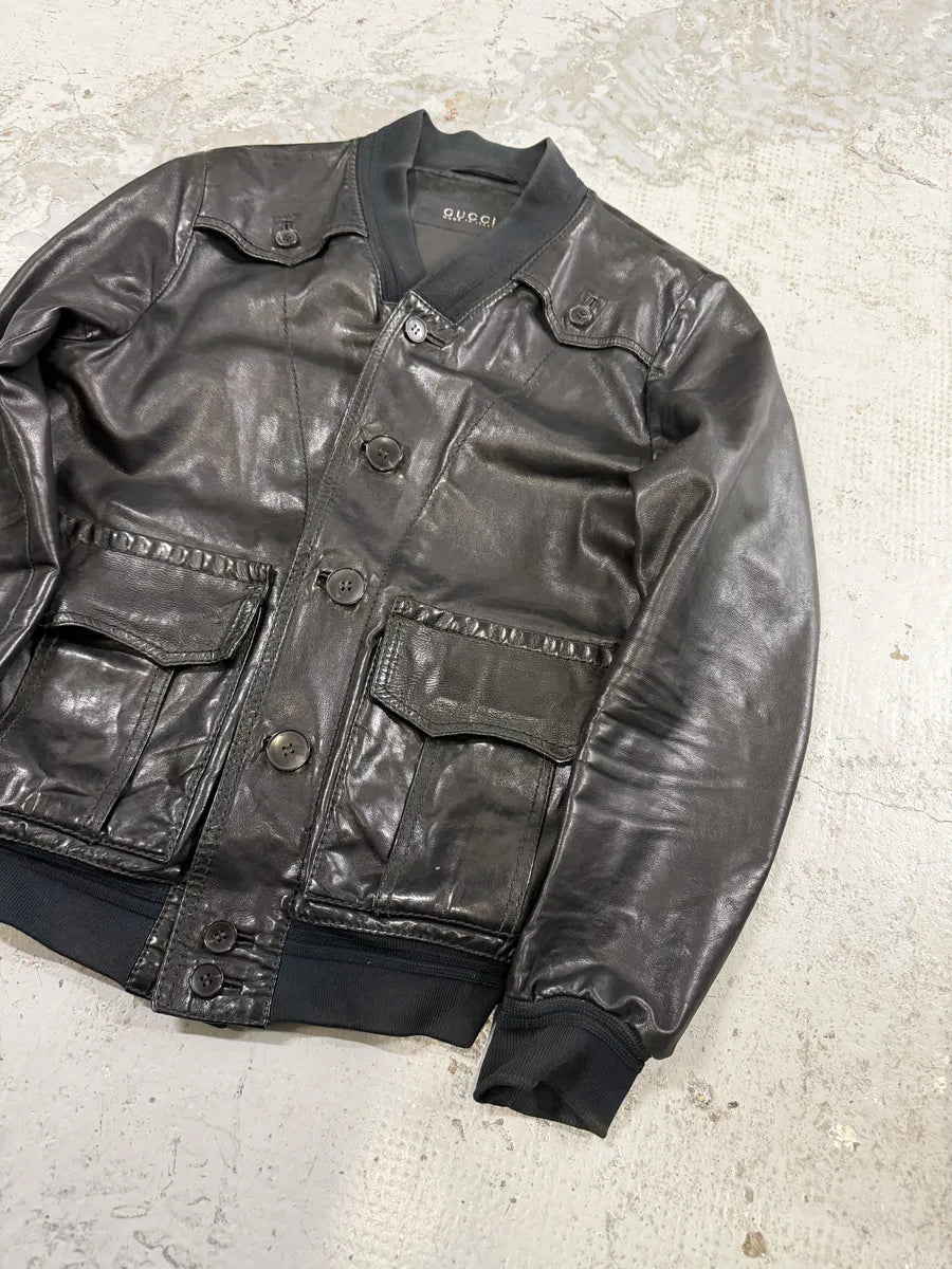 2000s Gucci Black Light Buttoned Leather Jacket iyUTnfN 7