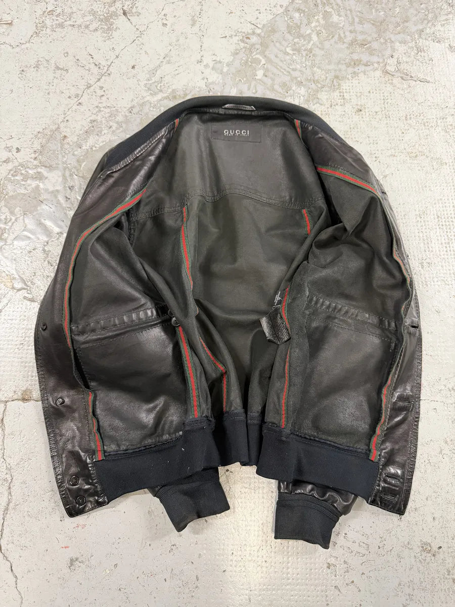 2000s Gucci Black Light Buttoned Leather Jacket iyUTnfN 8