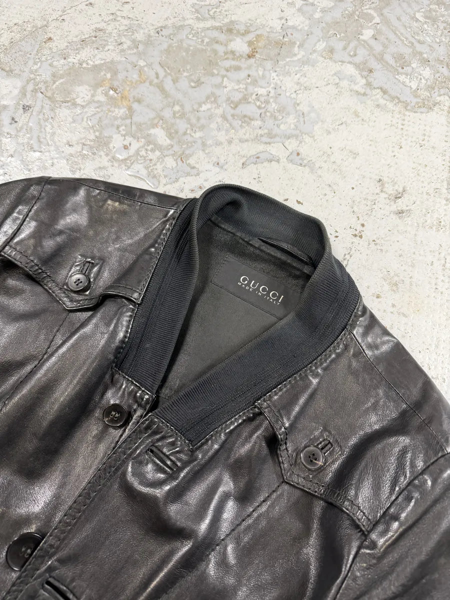 2000s Gucci Black Light Buttoned Leather Jacket iyUTnfN 9