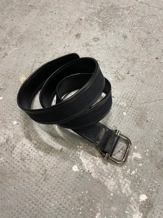 2000s Gucci Black Logo Belt by Tom Ford (OS) 1