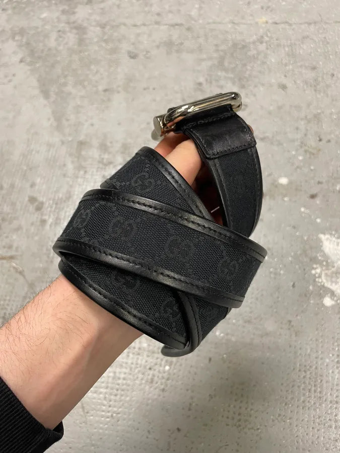 2000s Gucci Black Logo Belt by Tom Ford (OS) 2