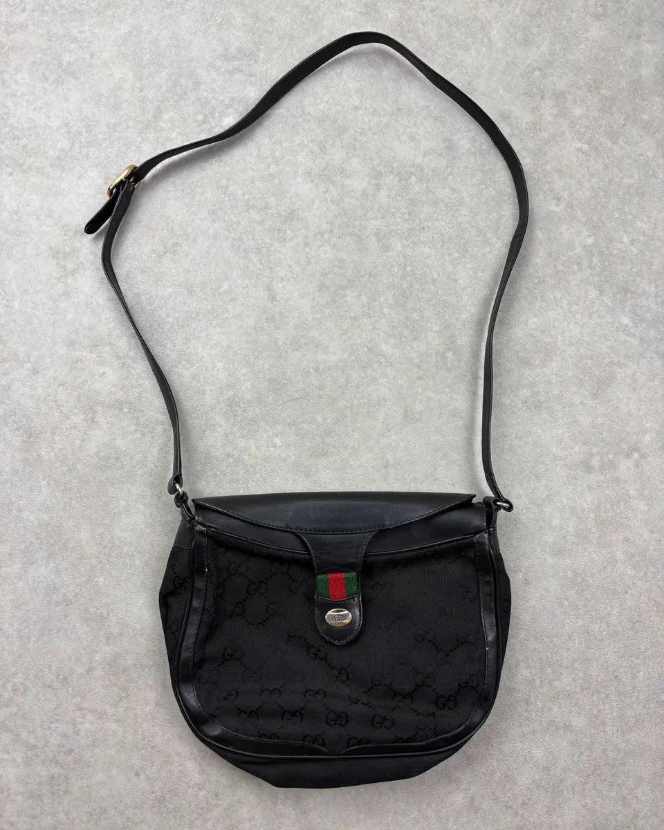 1990s Gucci Black Monogram Buckle Hybrid Shoulder Bag GzoVyWz 0