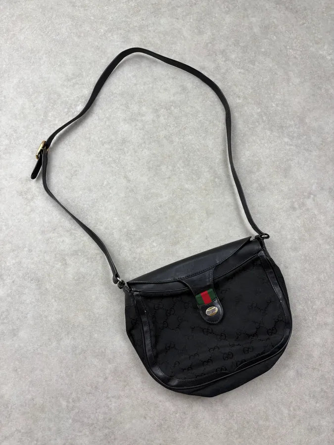 1990s Gucci Black Monogram Buckle Hybrid Shoulder Bag GzoVyWz 3