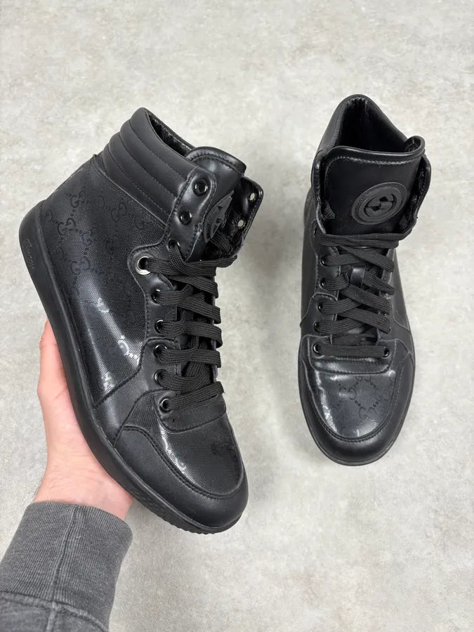 2000s Gucci Black Monogrammed High Sneakers RHejRKl 0
