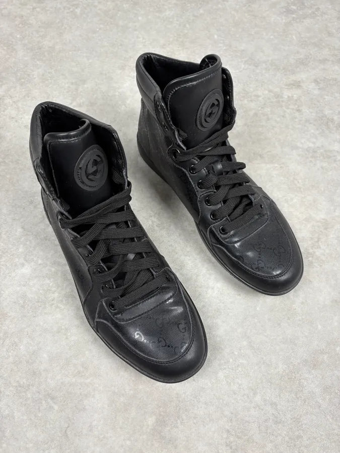 2000s Gucci Black Monogrammed High Sneakers RHejRKl 3