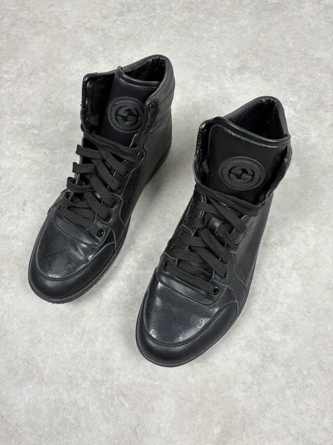 2000s Gucci Black Monogrammed High Sneakers RHejRKl 2