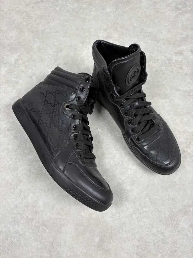 2000s Gucci Black Monogrammed High Sneakers RHejRKl 4