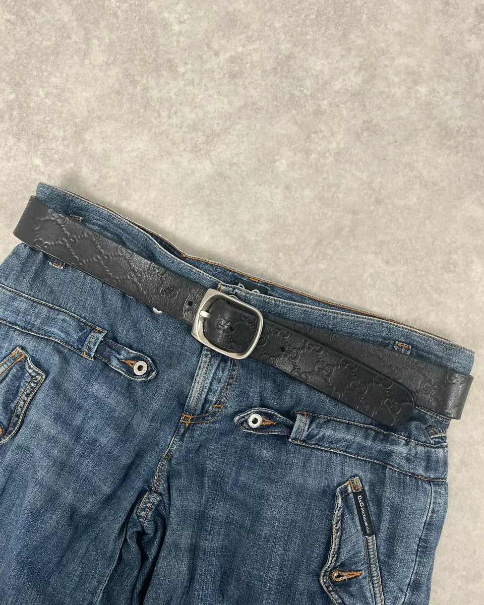 2000s Gucci Black Monogrammed Italian Leather Belt ZnqPzHG 0