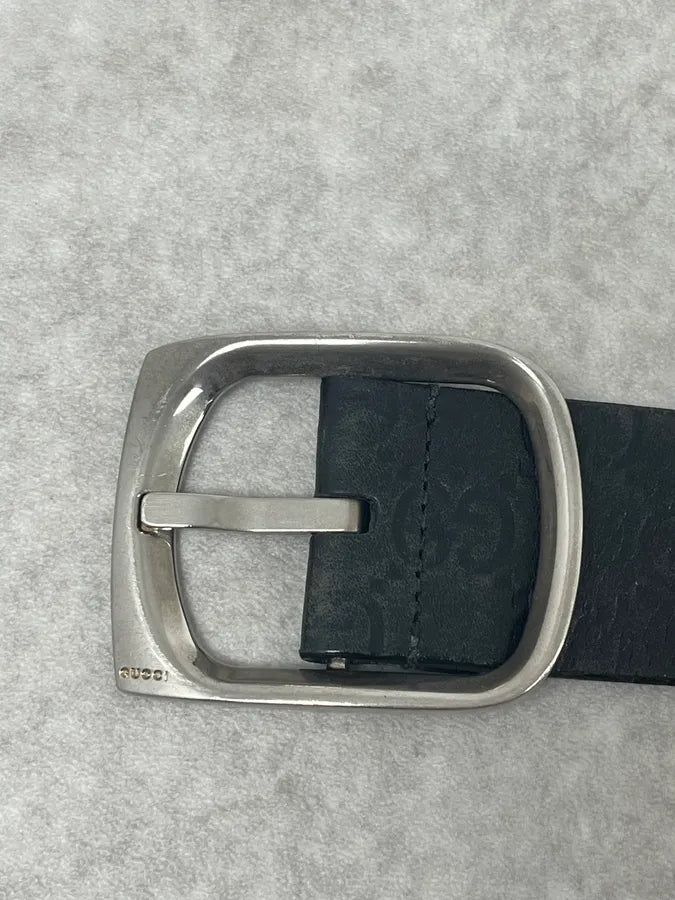 2000s Gucci Black Monogrammed Italian Leather Belt ZnqPzHG 4