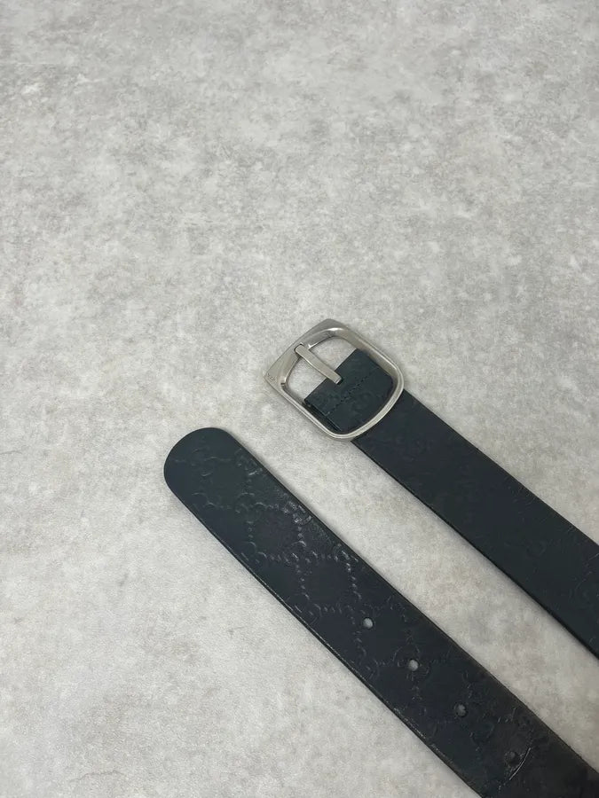 2000s Gucci Black Monogrammed Italian Leather Belt ZnqPzHG 2